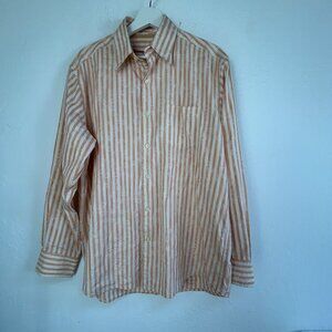 Tommy Bahama Mens Striped Long-Sleeve Button-Down Shirt Medium Peach Silk Blend